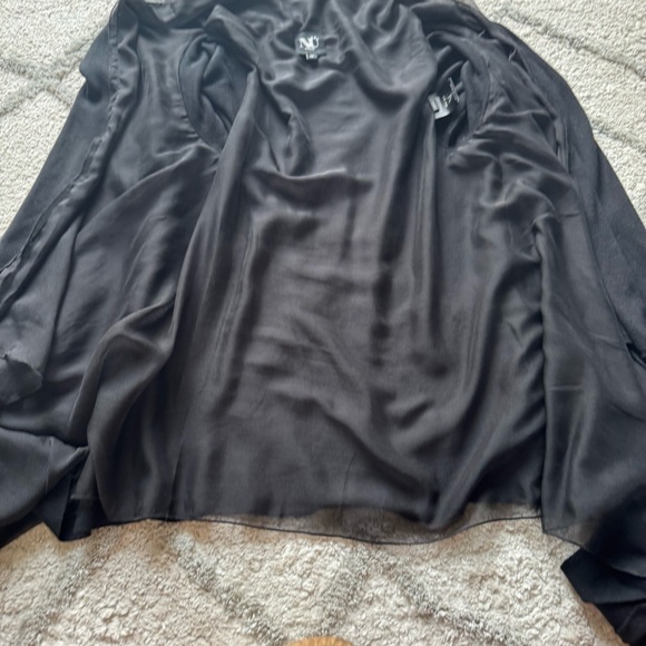 NÜ DENMARK black cardigan open front knit and chiffon high low fishtail medium - Picture 4 of 11